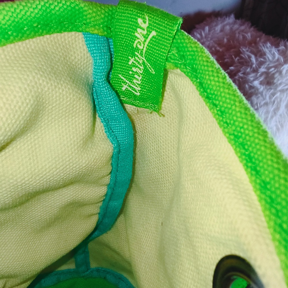 Thirty-One Canvas Crew Shoulder Bag Cream Lime Green Tote Handbag - Picture 3 of 8